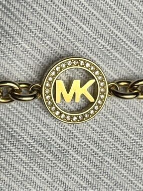 Michael Kors Fulton Gold Tone Pavé MK Logo Chain Bracelet
